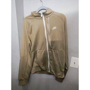 Nike Men’s Full Zip Hoodie Tan White Swoosh Athletic Jacket L